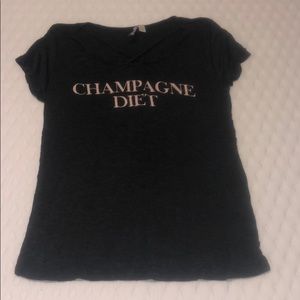“Champagne Diet” shirt with crisscross detail